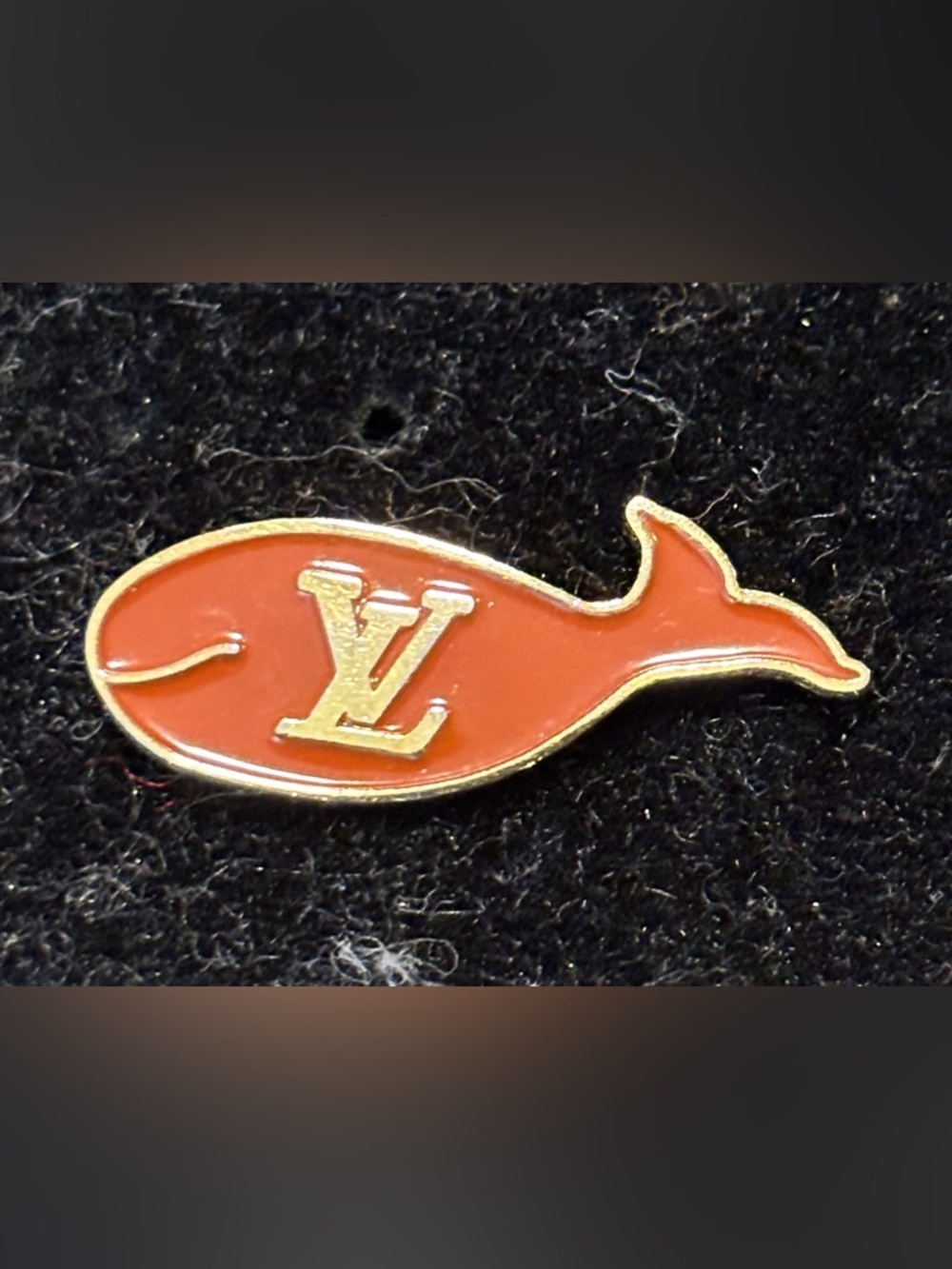 Louis Vuitton Brass and Red Enamel Whale Pin New Americas Cup